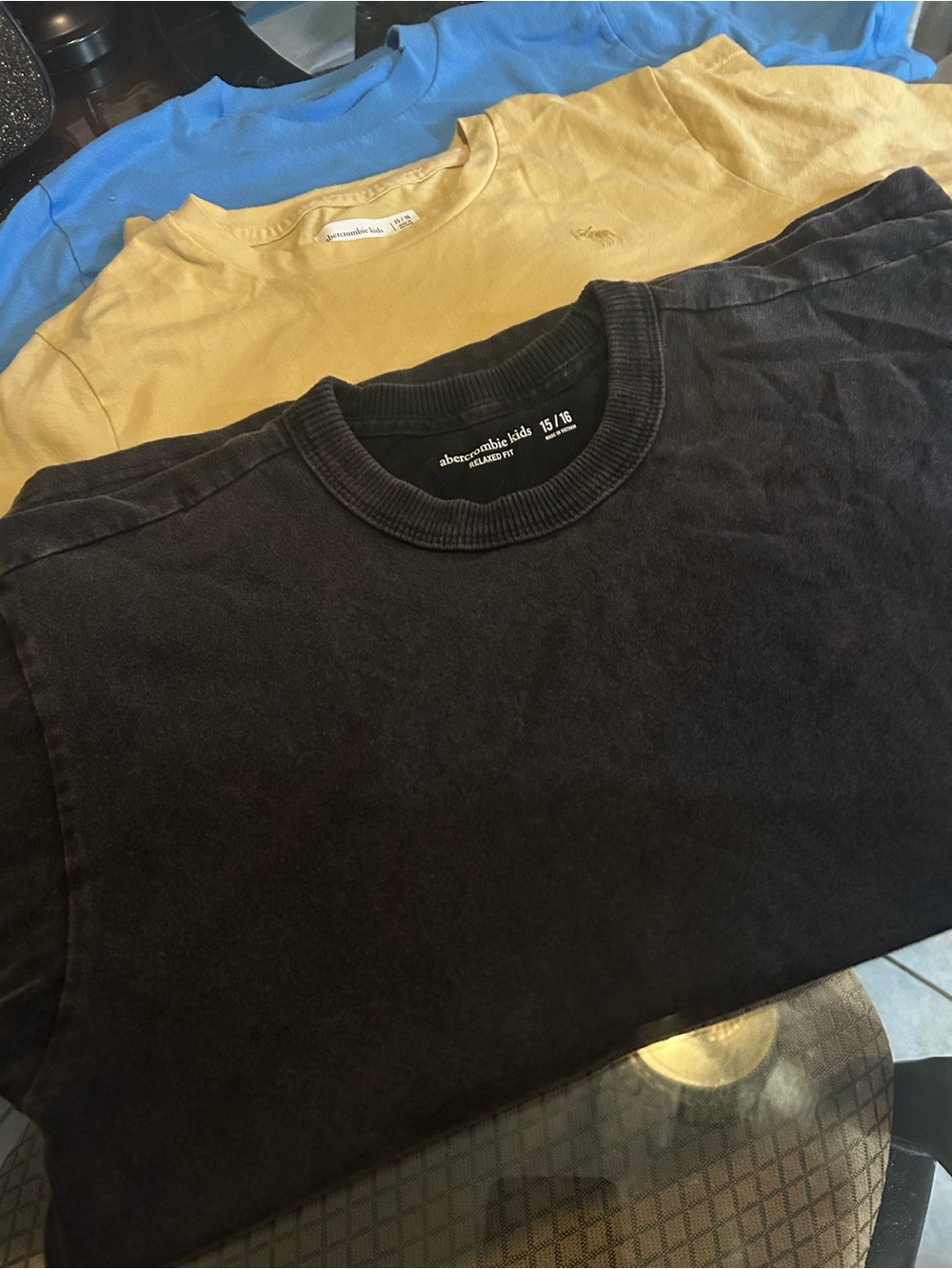 Abercrombie kids Yellow and Blue and Washed Black Crew Neck Tee Set of 3